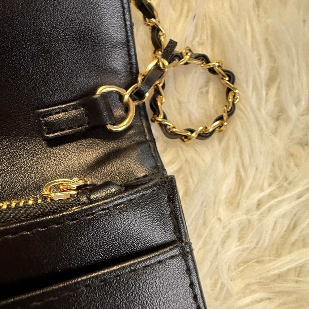 Bebe Chevron Black Mini Flap Bag Gold Chain Strap - Picture 8 of 16
